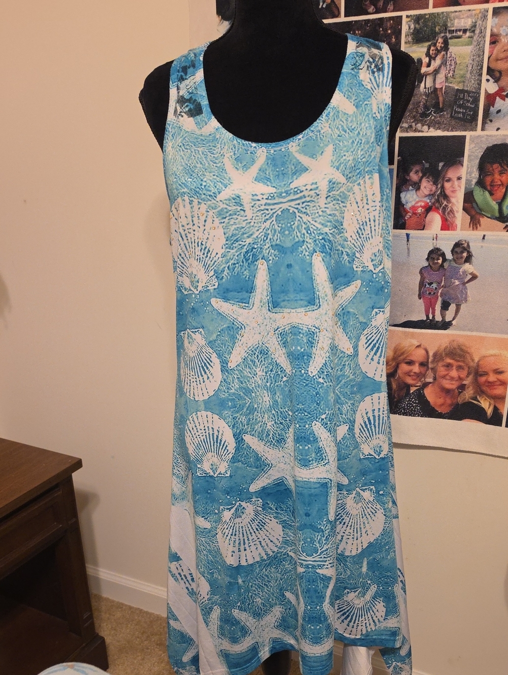 India Boutique Blue & White Seashell Starfish Midi Dress